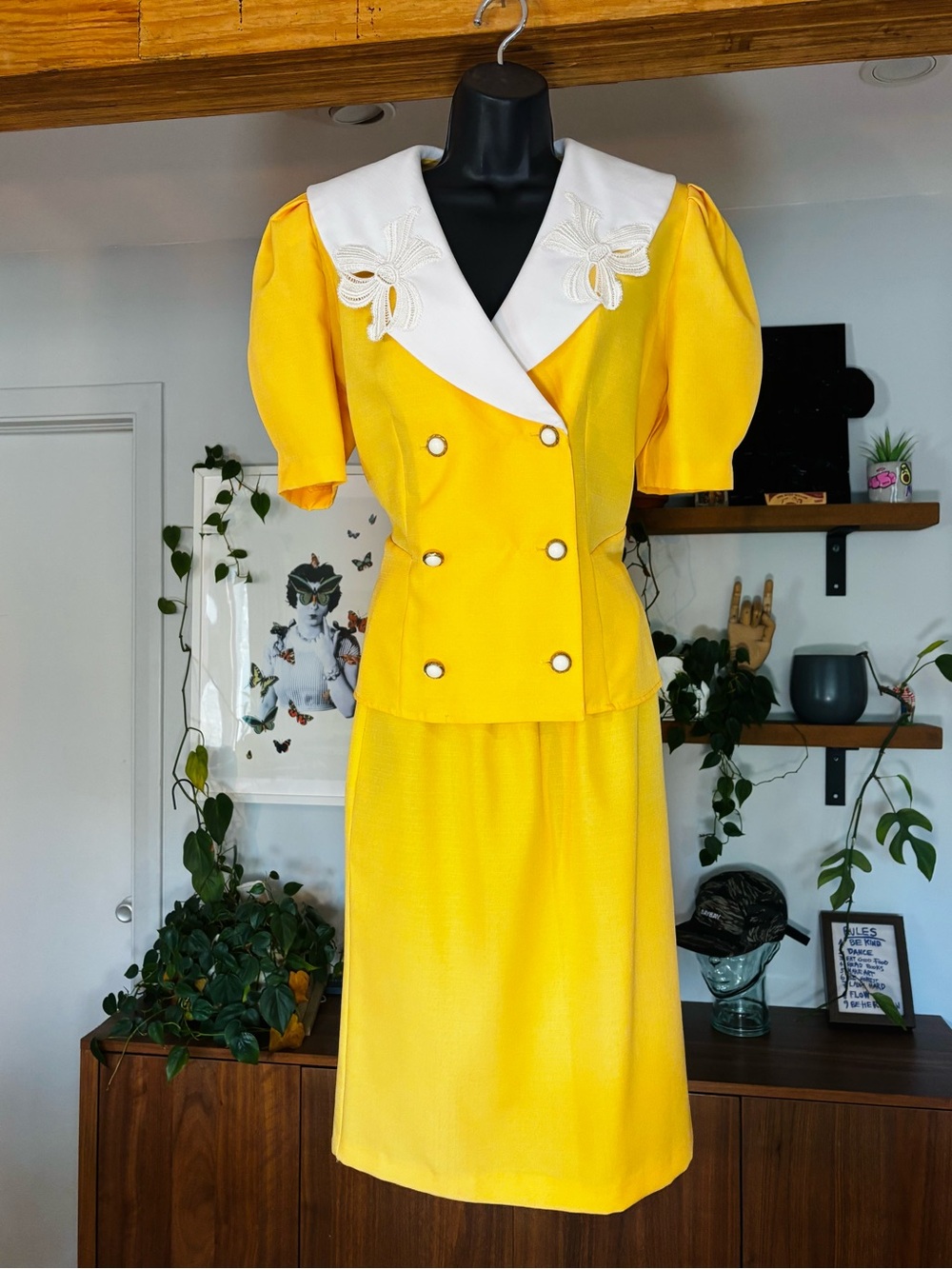 Vintage 1980s / Early 90s Functionals Canary Yellow Two-Piece Skirt Suit Set ✨